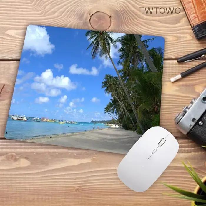 Tapis de souris antidérapant pour jeu, fond d'île de palmier de plage, 180x220x2mm, Design Cool, tapis de Table pour joueur, ordinateur portable en caoutchouc