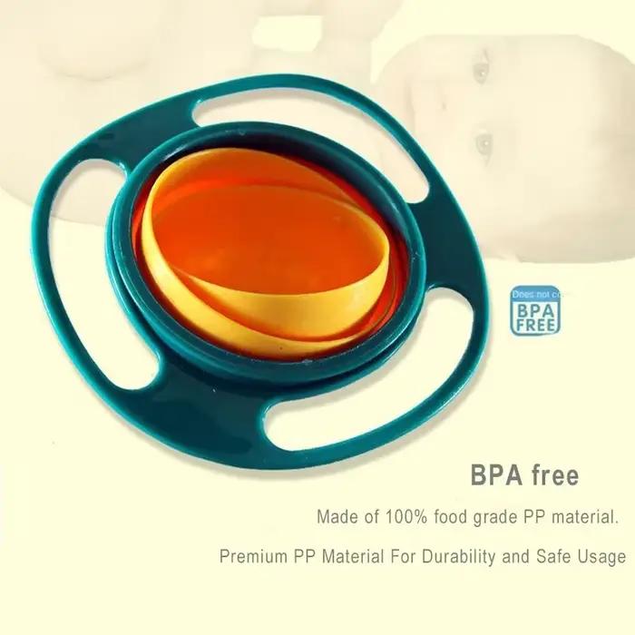 Bol gyroscopique universel anti-débordement 360 degrés pour enfants 3-6 ans avec trois poignées et couverture en plusieurs couleurs pour repas ludiques et sécurisés