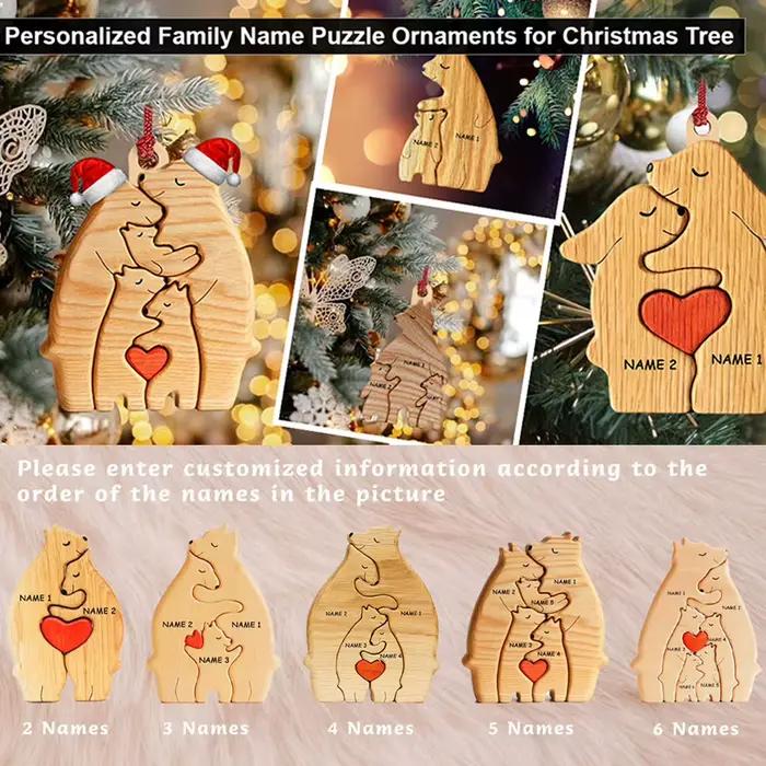 Puzzle en bois personnalisé de famille d'ours