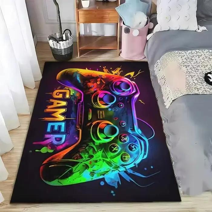 Tapis de jeu pour chambre de garçon, tapis gamer avec design de manette, tapis pour salle de jeux, chambre à coucher, décoration de canapé, antidérapant, lavable en machine