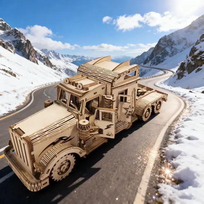 Puzzle 3D en bois, camion semi-remorque