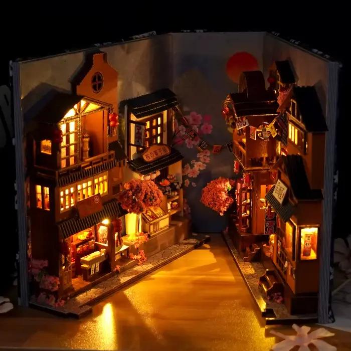 Kits d'insertion d'étagère de coin de livre de bricolage maison de poupée Miniature avec meubles boîte de chambre fleurs