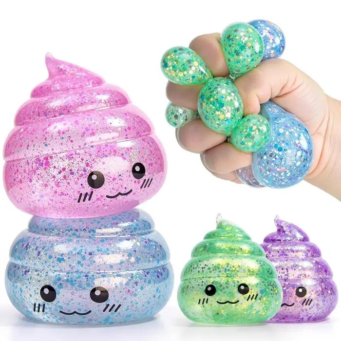 Nouveauté Squishy caca Stress balle Squishies jouets paillettes drôle Stretch presser Fidget