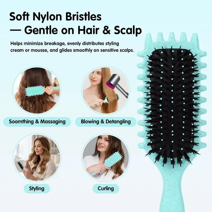 Brosse coiffante pour cheveux bouclés Salon Bursh : Boucles définies sur cheveux mouillés - Brosse démêlante et volumisante à poils en nylon pour tous types de cheveux