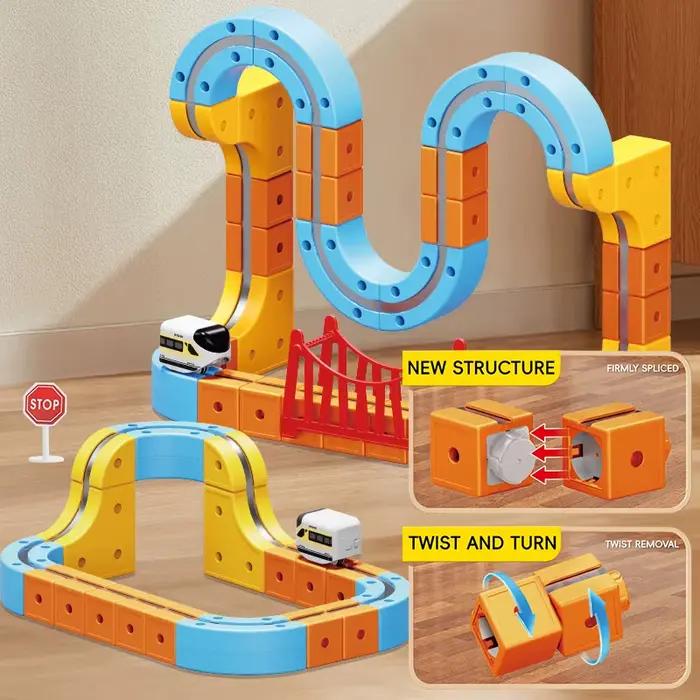 Coffret de train magnétique DIY 3D : Circuit flexible pour enfants, jouet de construction magnétique, cadeau éducatif STEM