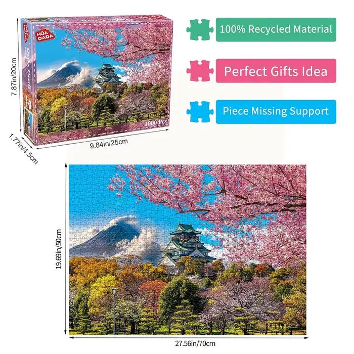 Puzzles 1000 pièces pour adultes fleurs de cerisier dans le château Osaka