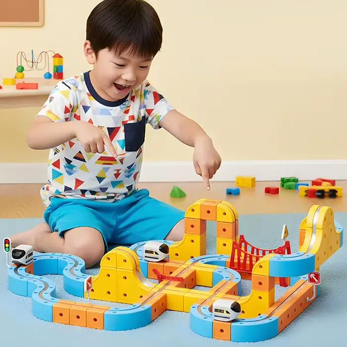 Coffret de train magnétique DIY 3D : Circuit flexible pour enfants, jouet de construction magnétique, cadeau éducatif STEM