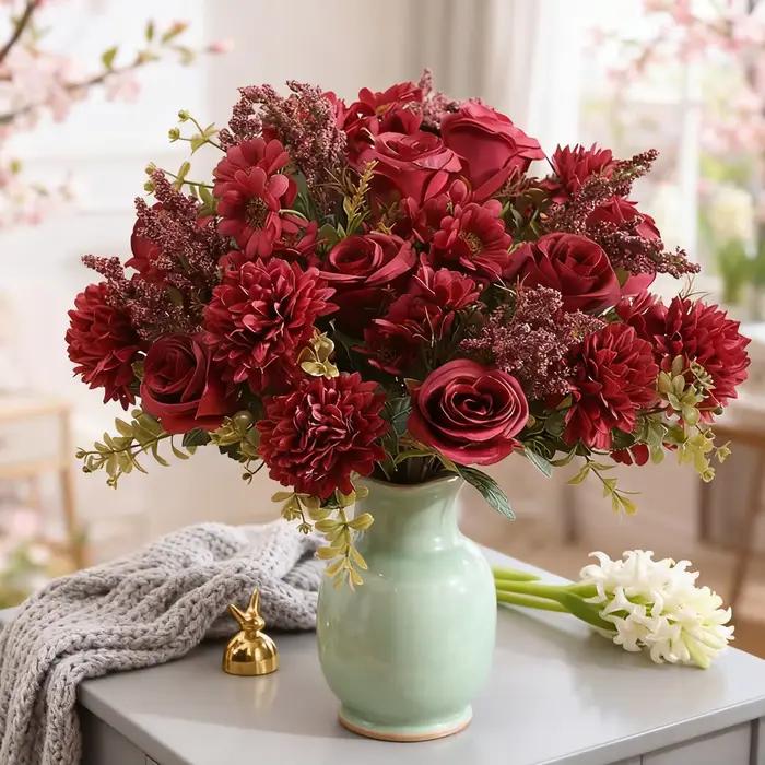 Bouquet de mariée en fleurs artificielles, couronne de roses, décoration de jardin extérieur, maison, bureau, table, accessoire cadeau DIY