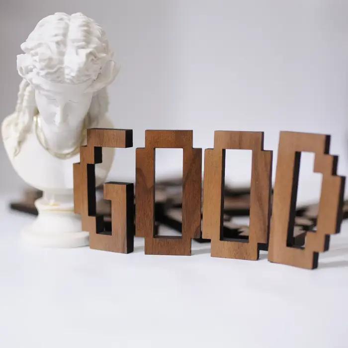 Jeu de noyer noir Style Pixel lettres en bois anglais chiffres mur bricolage combinaison gratuite décor