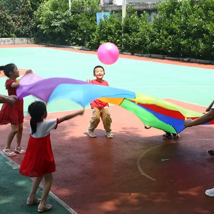 Parachute arc-en-ciel pour enfants, jeux de plein air, jouet pour enfants, 2m, 3m, 5m, travail d'équipe coopératif, fête, carnaval, faveurs amusantes