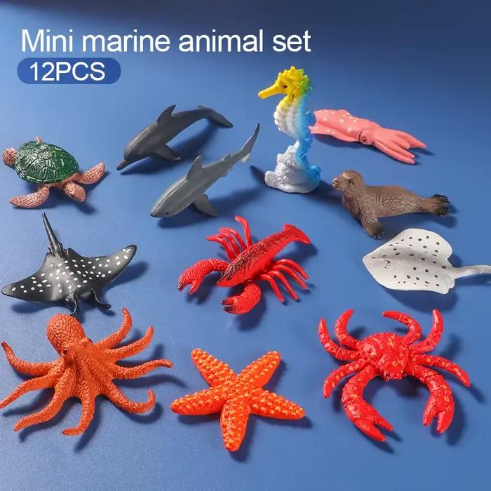 12 pièces/sac Mini Marine océan mer vie ensemble animaux modèle requin tortue crabe dauphin figurines jouets éducatifs