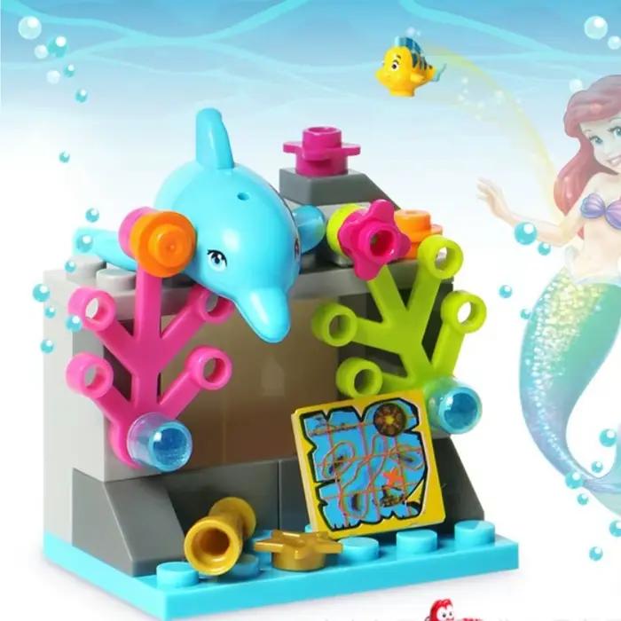 Chateau de la Princesse Ariel Bord de Mer Blocs Construction Ensemble Briques Palais Sous Marin Figurines Sirene Dauphin Jouet Filles Cadeau Occasions Speciales Fete De Noel Pâques Halloween Nouvel An St Valentin