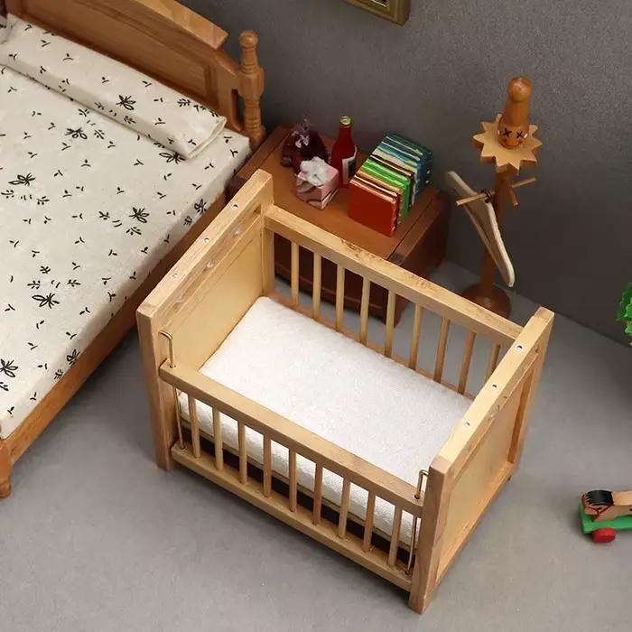 1:12 maison de poupée Miniature lit bébé berceau en bois landau