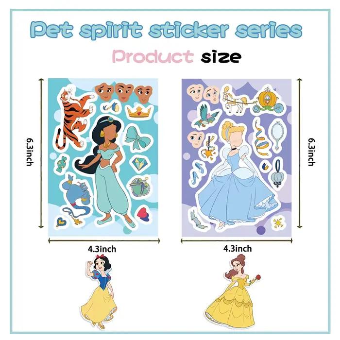 Autocollants puzzle mignons de princesses Disney, 8/16/24 feuilles, pour créer des visages, amusants, à assembler soi-même, éducatifs, décoratifs, jouets