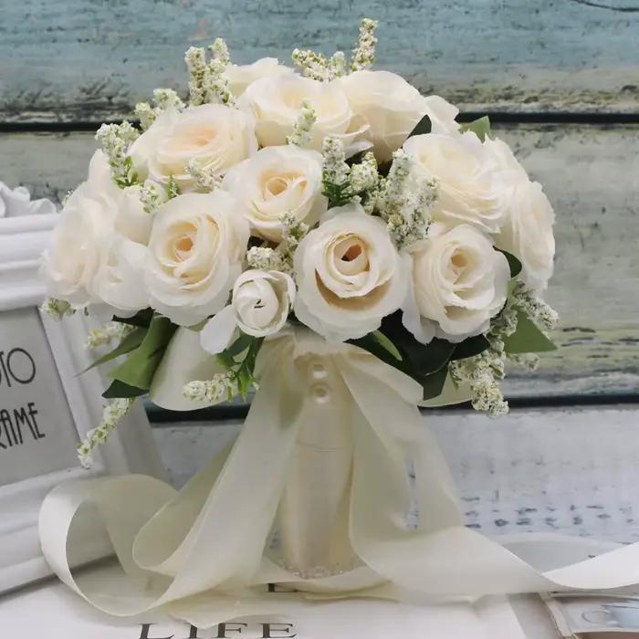 Bouquet de Mariage de demoiselle d'honneur, fleurs blanches en soie, Roses artificielles faites à la main, accessoires de Mariage
