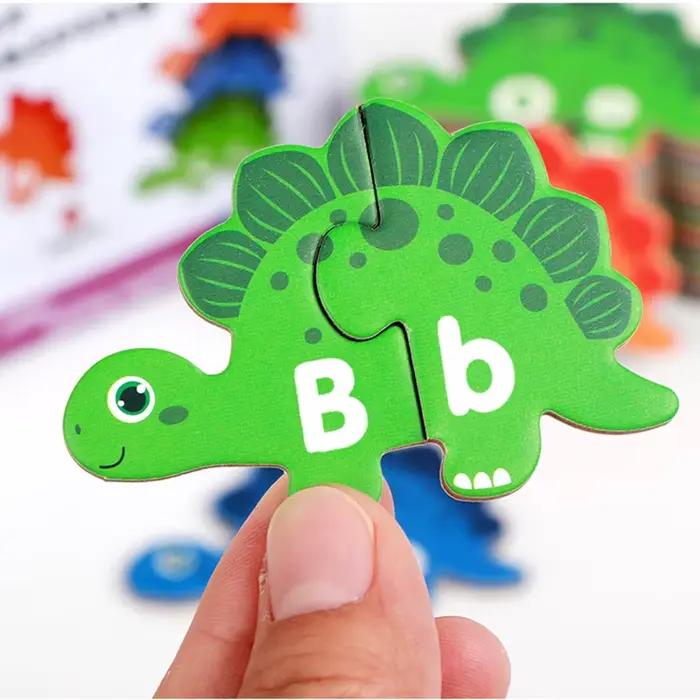 Jeu de puzzle d'association de dinosaures en bois avec cartes de lettres ABC