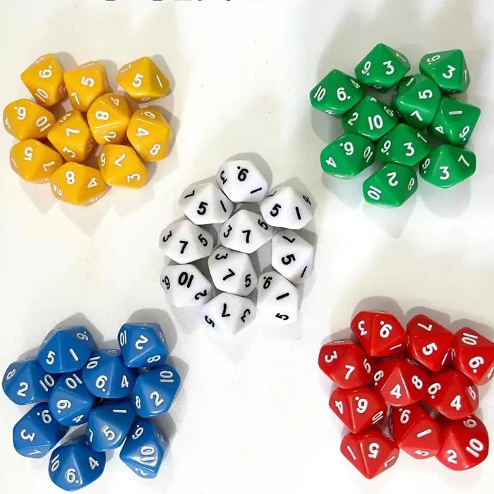 10 pièces/paquet D10 dés (1-10) Cubes acryliques jeu dés haute qualité Boutique coloré solide dés