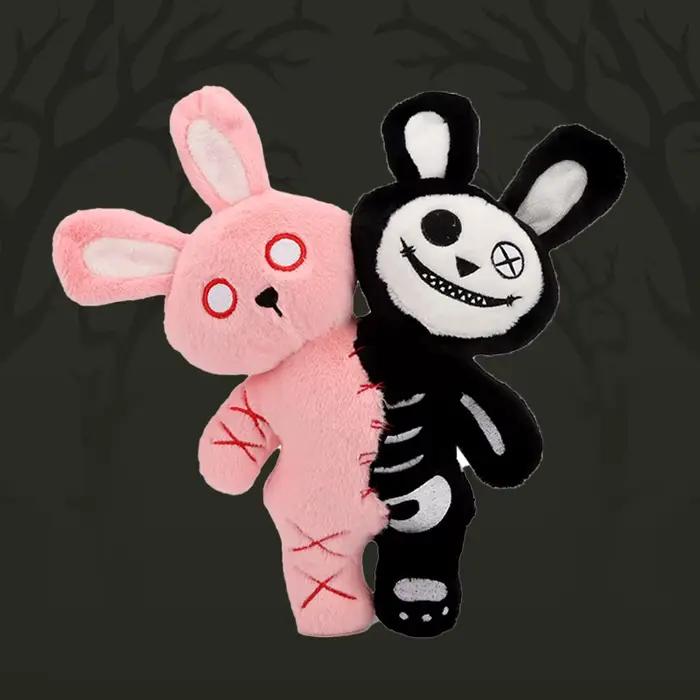 Lapin en peluche tête de mort à double tête pour enfants