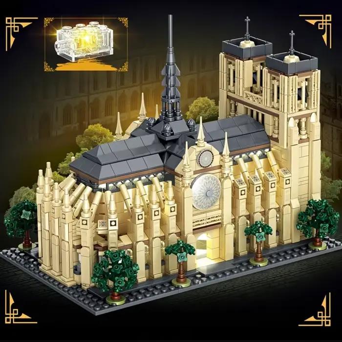 Maquette détaillée de Notre-Dame de Paris avec 1757 pièces et éclairage intégré pour construction et assemblage architectural passionnants