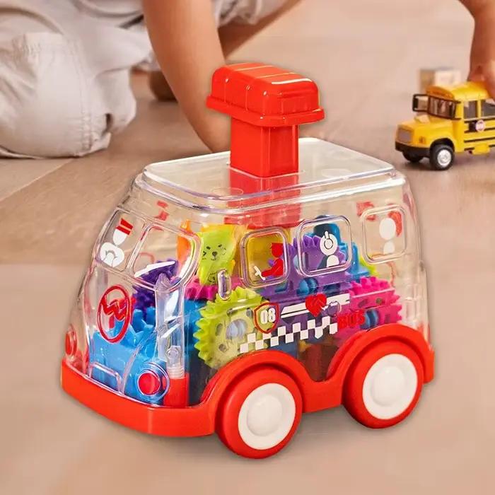 Jouet de voiture à engrenages de presse de dessin animé pour enfants, voiture transparente rétractable, Puzzle pour bébé, jouet coulissant, cadeau pour enfant garçon et fille de 1 à 3 ans