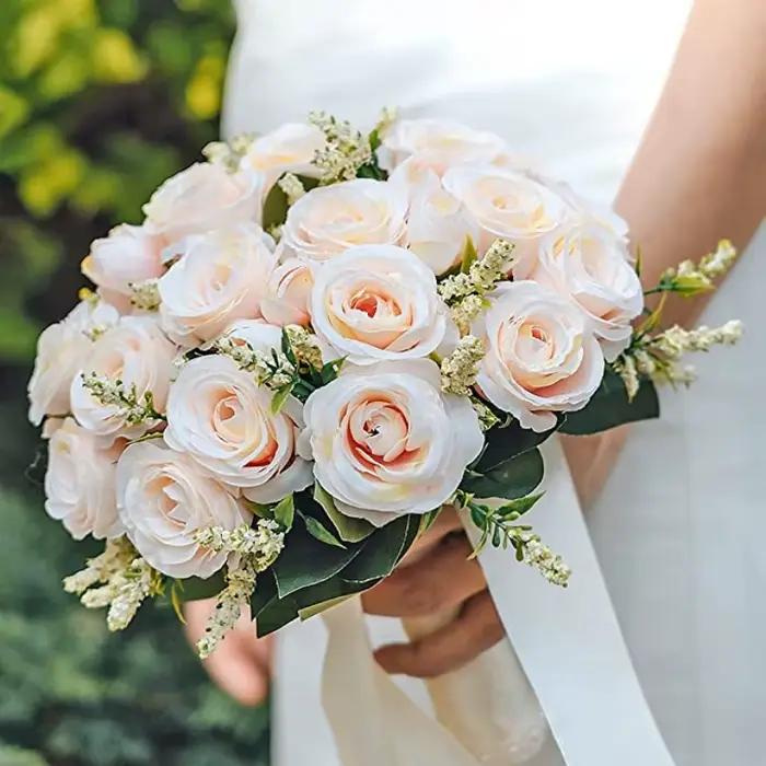 Bouquet de Mariage de demoiselle d'honneur, fleurs blanches en soie, Roses artificielles faites à la main, accessoires de Mariage