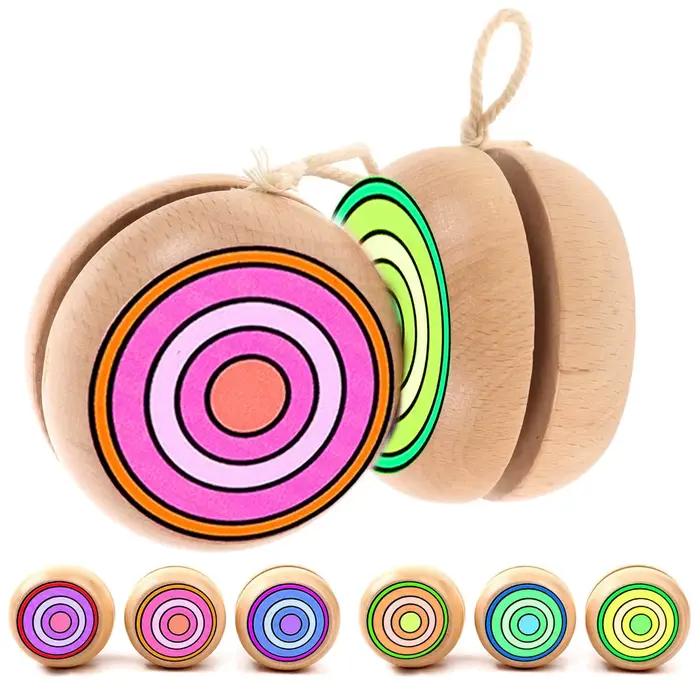Lot de 3 yoyos en bois faits à la main - Jouet circulaire d'exercice avec surface à peindre soi-même