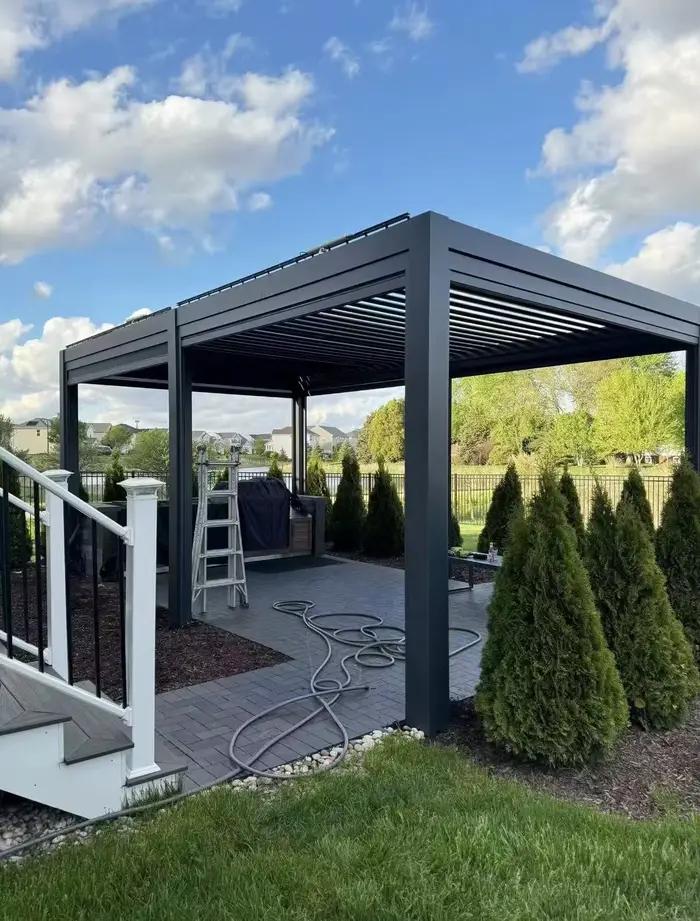 Pergola bioclimatique moderne en aluminium, gazebo, pavillon, jardin extérieur, cour, patio, villa, terrasse, intimité, taille personnalisée, toit