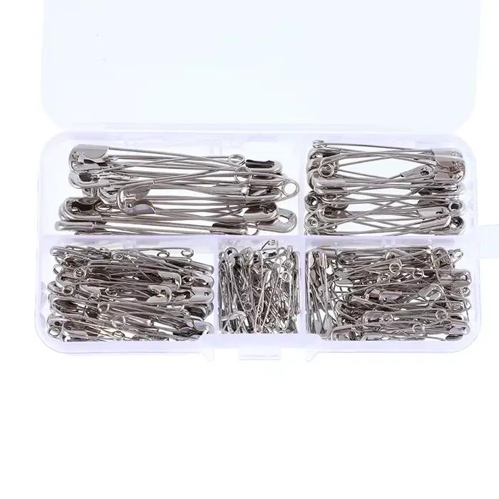 Kit de broches de sûreté argentées avec boîte de rangement pour la couture de vêtements