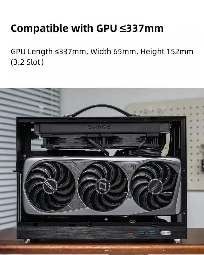 Châssis Shiny Snake S450 MESH ITX 12,4 L - Compatible 240 AIO, câble PCI-e Riser inclus, GPU 337 mm, radiateur 67 mm