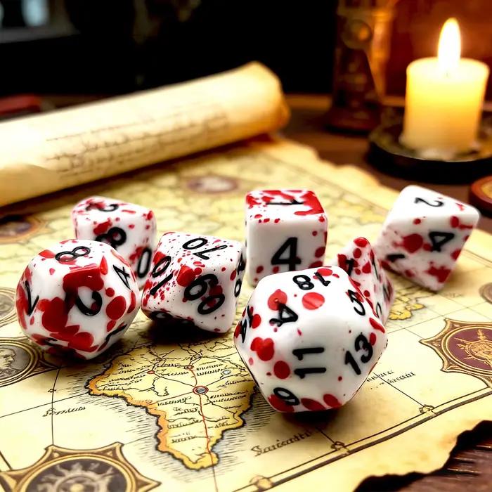 Jeu de dés polyédriques effet sang coulé, compatible DND COC, jeu de rôle de table, ensemble complet de 7 pièces, accessoire d'horreur immersif