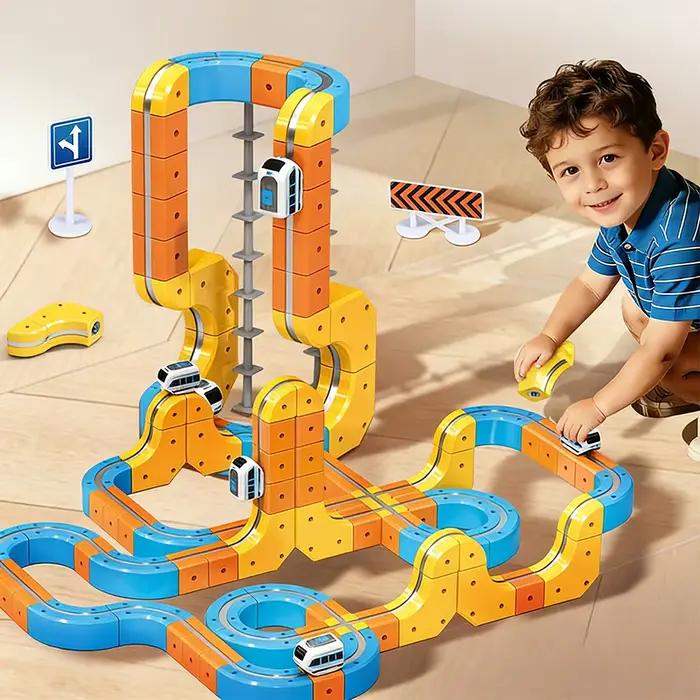 Coffret de train magnétique DIY 3D : Circuit flexible pour enfants, jouet de construction magnétique, cadeau éducatif STEM