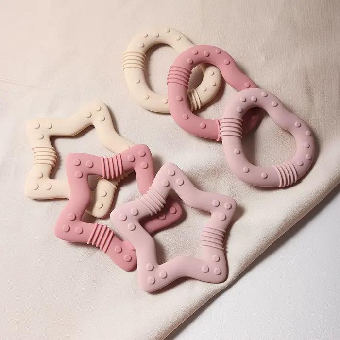 Anneau de dentition en silicone étoile et cœur pour bébé 0-2 ans jouet de qualité alimentaire sans latex sans nitrosamine sans phthalates sans BPA sans PVC