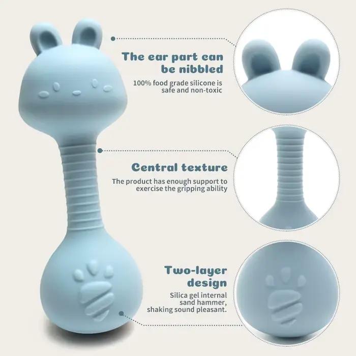 Anneau de dentition en silicone pour bébé lapin hypoallergénique pour développement oral et motricité fine 0-2 ans occaions de jeu et cadeau parfait