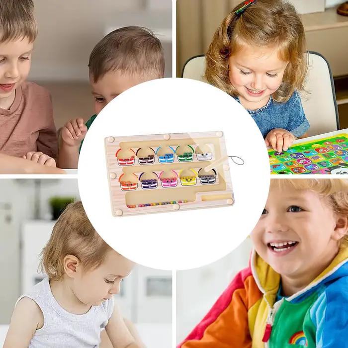 Jouets Montessori en bois : labyrinthe magnétique de tri des couleurs