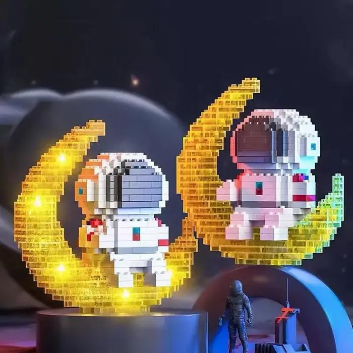 Knew construit lumineux astronaute lune Micro brique blocs de construction ensemble jouets éducatifs lumière LED technol