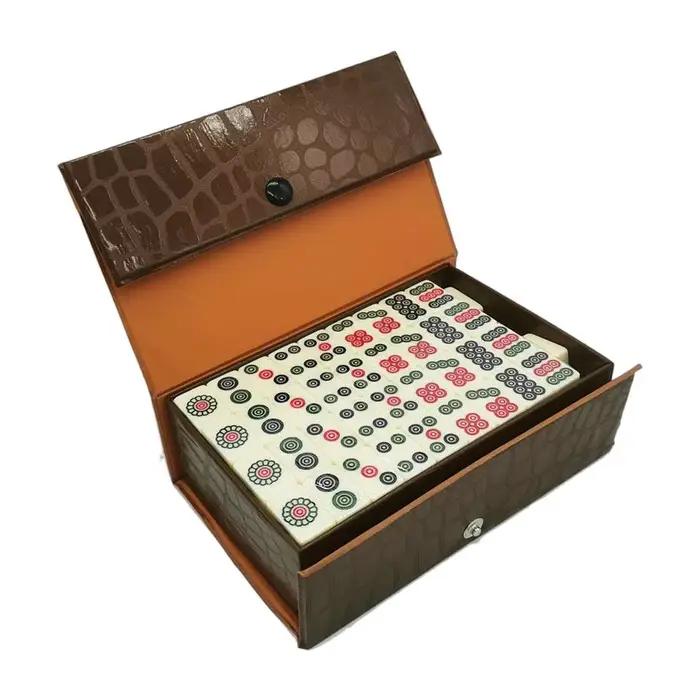 Non. 20 mini jeux de Mahjong chinois avec étui en cuir de qualité supérieure pour les voyages