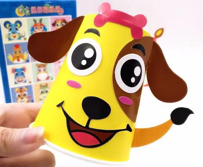 12 pièces enfants 3D bricolage gobelets en papier faits à la main autocollant matériel kit ensemble complet