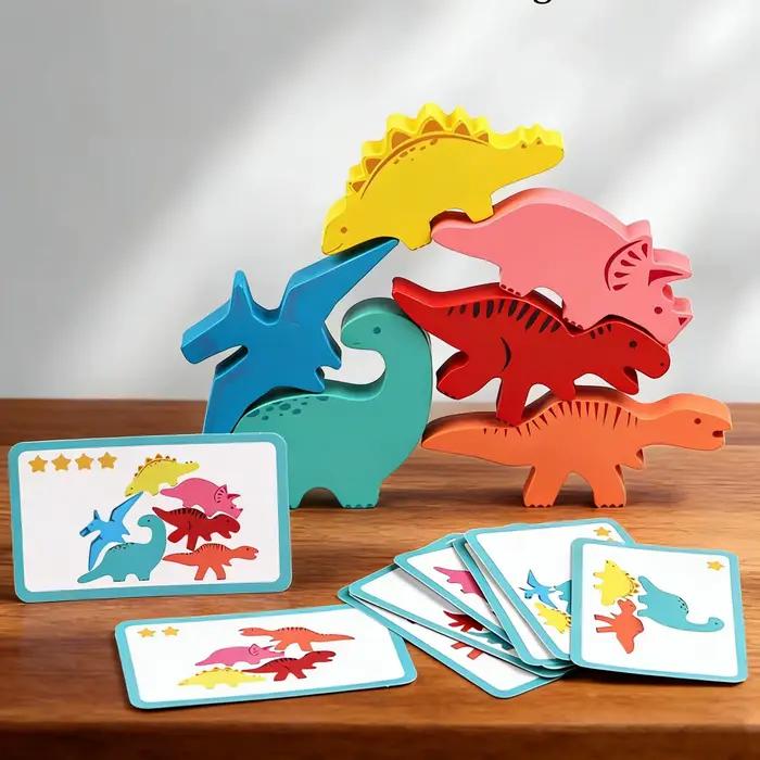 Jeu d'empilage de dinosaures en bois - Un défi amusant et éducatif pour stimuler l'équilibre