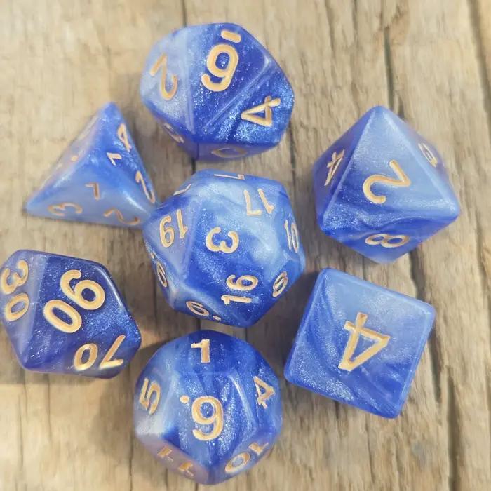 7 pièces/ensemble jeu de dés galaxie bleu et blanc D4 D6 D8 D10 D % D12 D20 dés D & D RPG donjons et Dragons jeu de bureau
