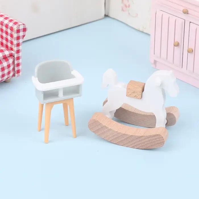 1/12 maison de poupée bébé chambre meubles accessoires toboggan/Cheval de Troie/Table/chaise de salle à manger/lit pour enfants semblant jouer jouet