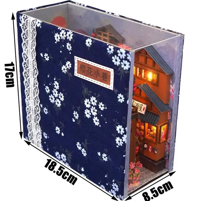 Kits d'insertion d'étagère de coin de livre de bricolage maison de poupée Miniature avec meubles boîte de chambre fleurs