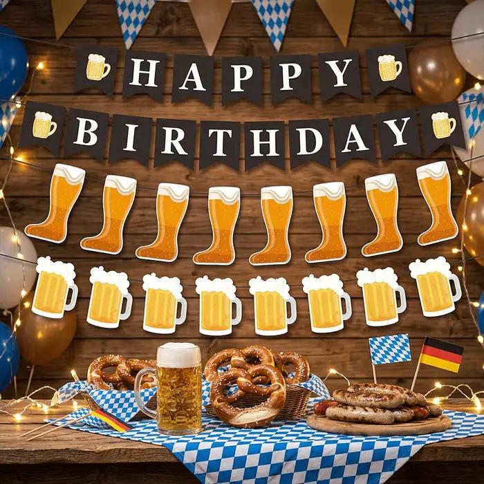 Bannière Joyeux Anniversaire Thème Bière pour Adultes, Décorations de Fête pour Hommes, Guirlande en Papier « Cheers », Décoration d'Événements Oktoberfest, Bar, Pub
