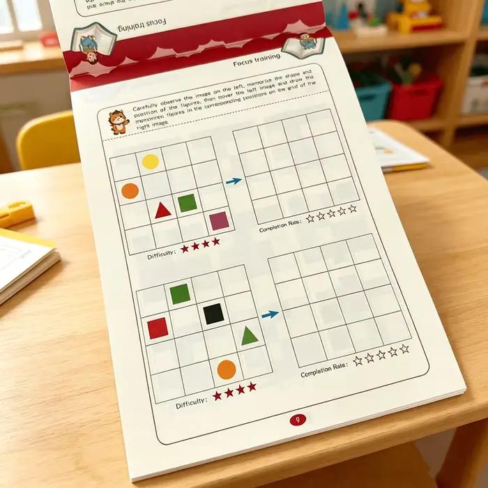 Cahier d'exercices de jeux de puzzles variés de 32 pages pour enfants, entraînement à l'attention visuelle, exercices de recherche et de concentration cérébrale
