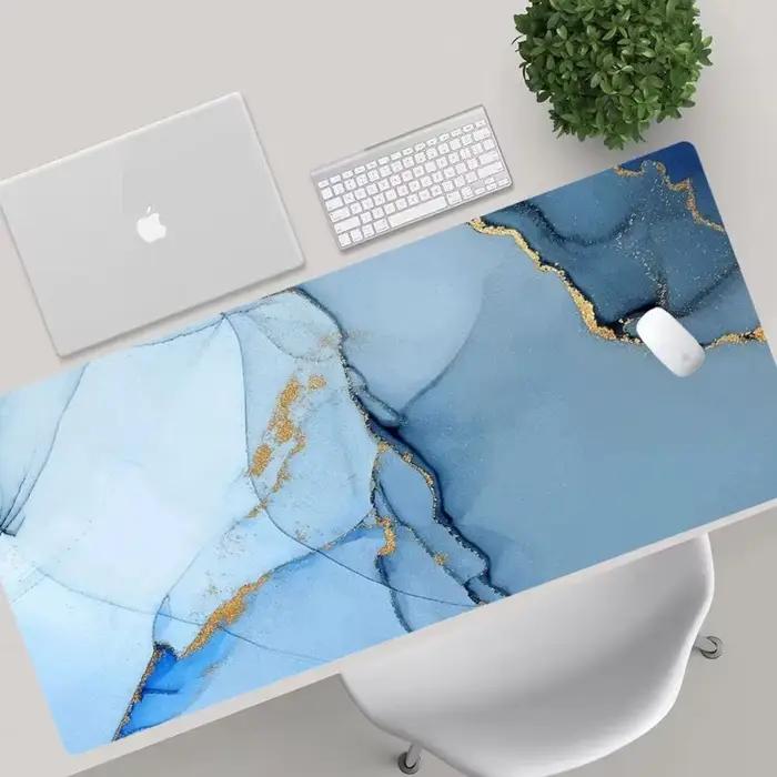 Tapis de souris à texture marbrée, design de luxe rose doré, tapis de bureau grand format en caoutchouc souple, pour jeux, ordinateur, clavier, rose, gaming