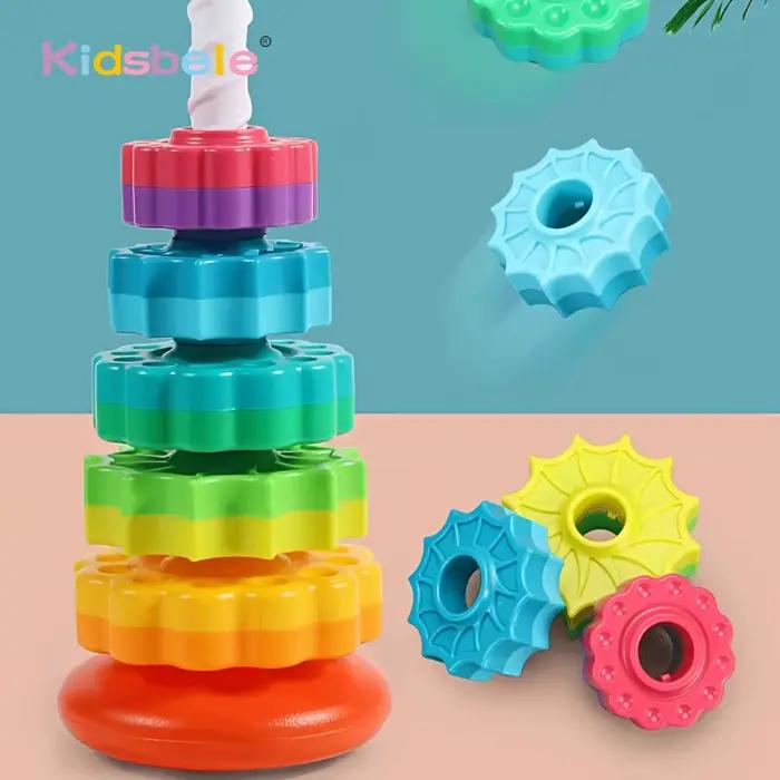 Jouets empilables rotatifs arc-en-ciel pour bébés