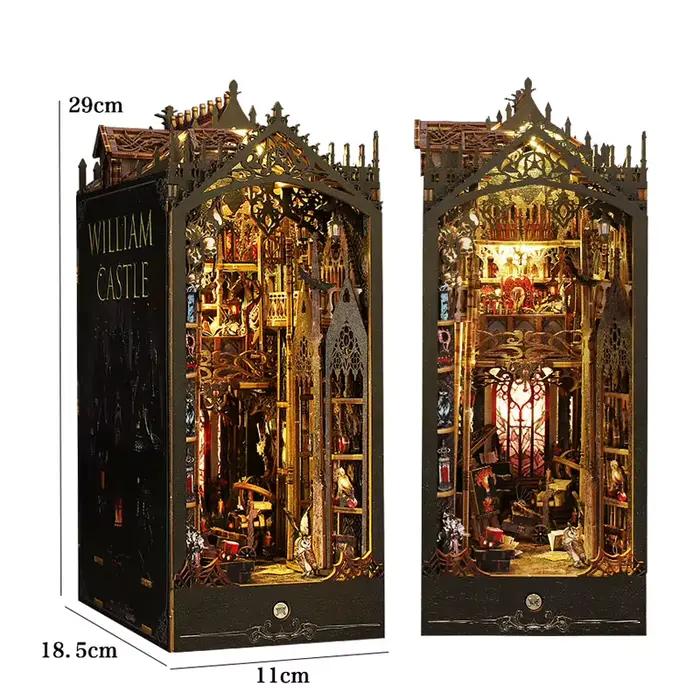 Zuuton Kit Coin Livre Château William Gothique Bois DIY Puzzle 3D Scène Miniature