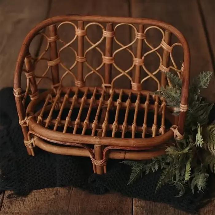 Meubles de photographie pour bébé, banc en rotin tissé à la main, chaise de paon à fleurs, lit en bambou pour garçon et fille, accessoires de séance photo pour berceau