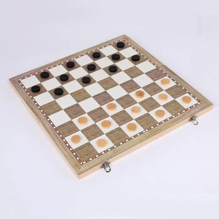 Grand jeu d'échecs en bois pliable et portable avec trois pièces