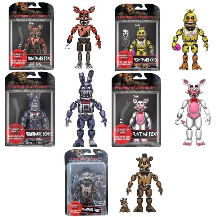 14 cm FNAF figurines cauchemar Freddy Bonnie Foxy Chica figurine mobile lumière noire