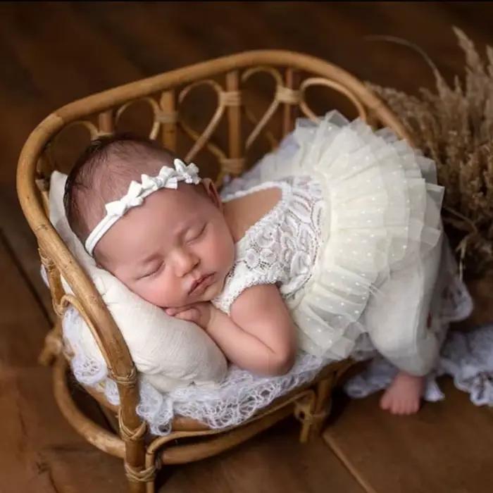 Meubles de photographie pour bébé, banc en rotin tissé à la main, chaise de paon à fleurs, lit en bambou pour garçon et fille, accessoires de séance photo pour berceau